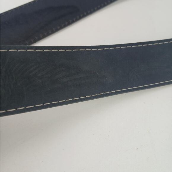 Harley-Davidson SZ 28 1.5" Embossed Black Leather Belt Silver Hardware - Picture 3 of 5